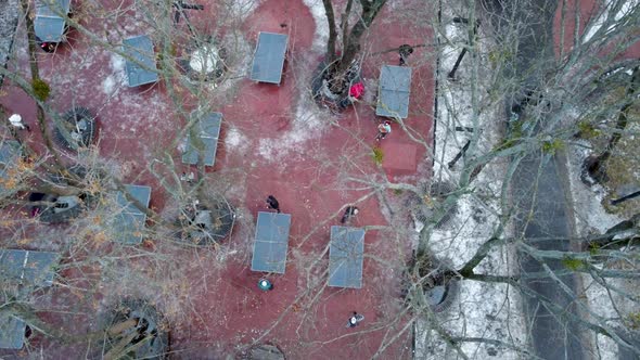 Aerial table tennis outdoor playground in winter