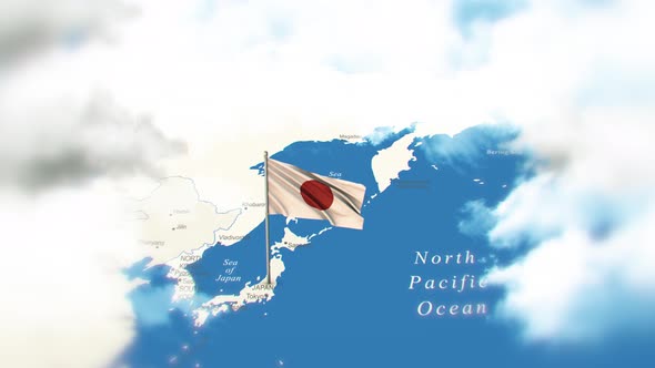 Japan Map And Flag With Clouds