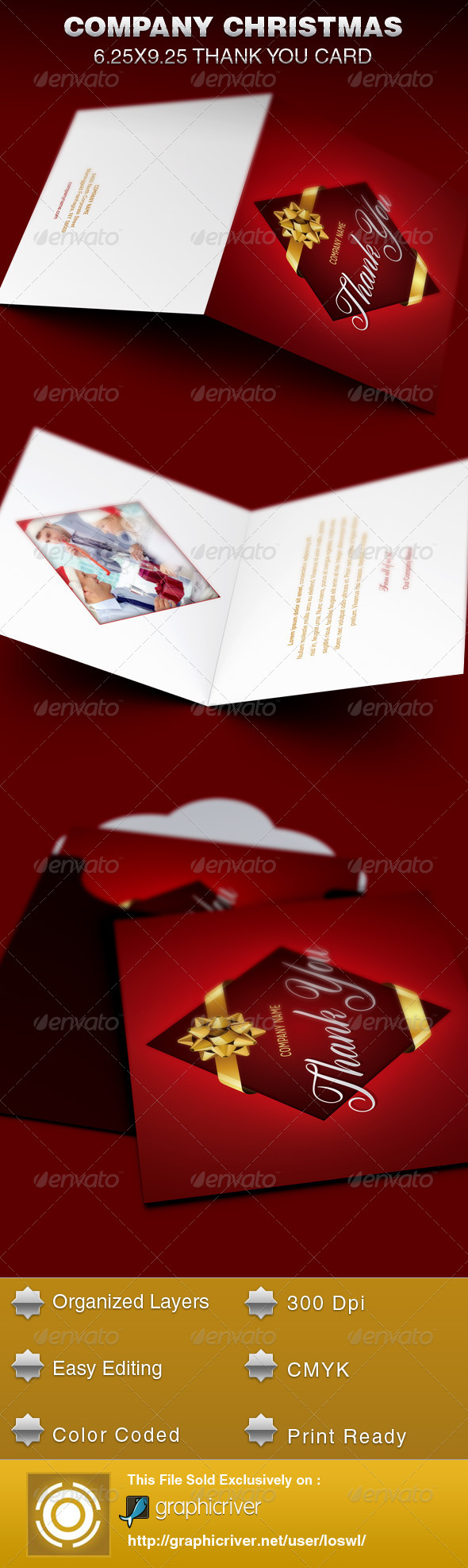 Company Christmas Thank You Card Template - Cards & Invites Print Templates