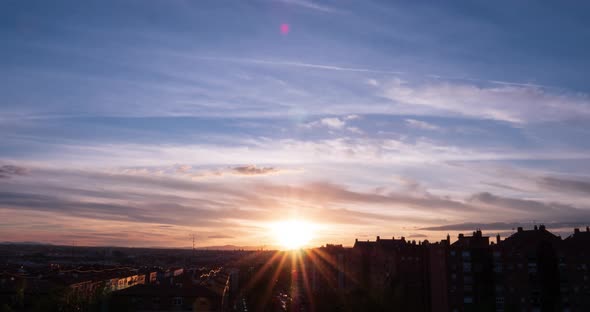 Time lapse of a sunset over the city of Madrid