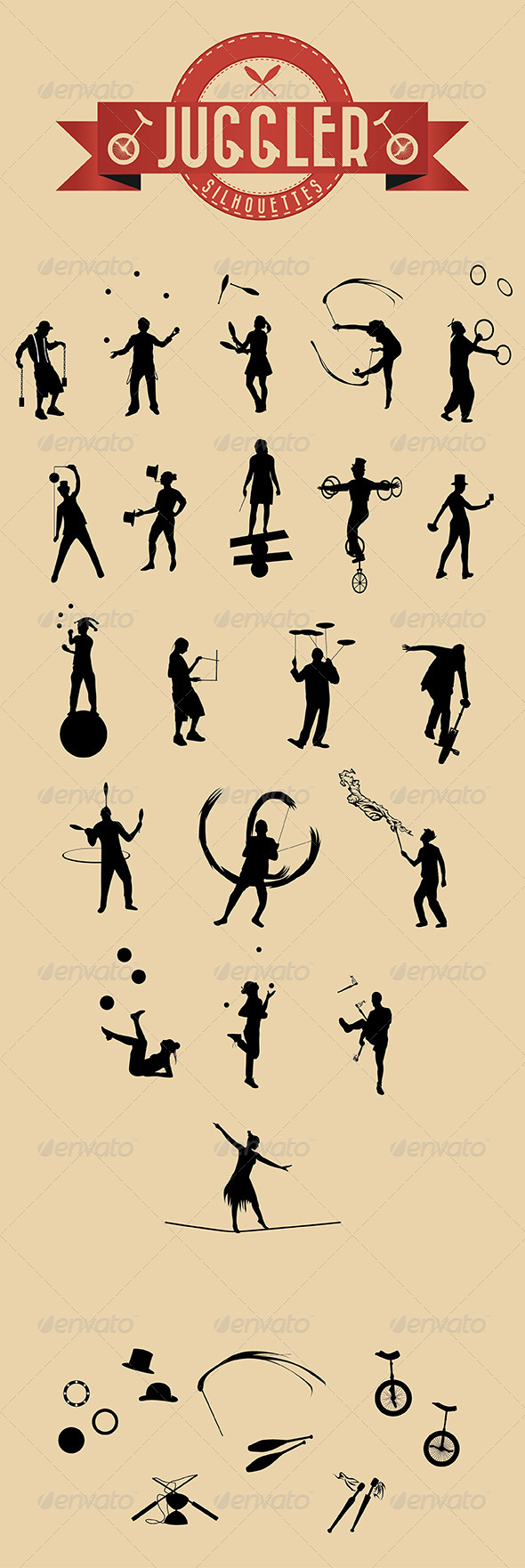 21 Jugglers Vector Silhouettes - Characters Vectors