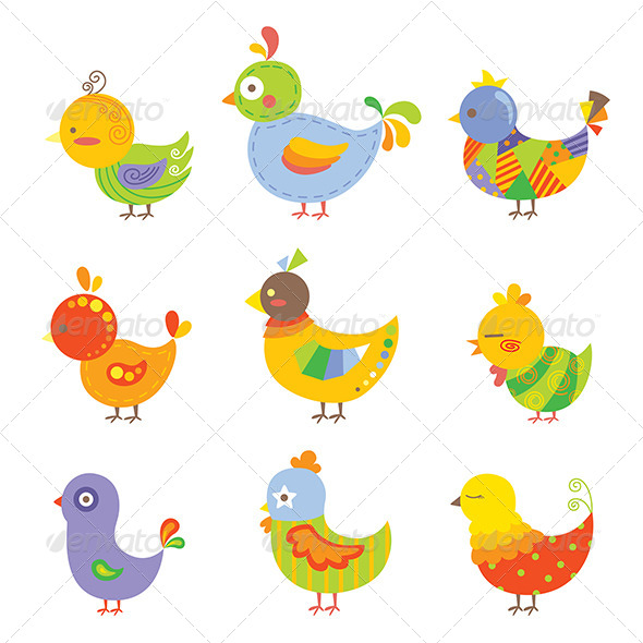 Colorful Chickens - Animals Characters