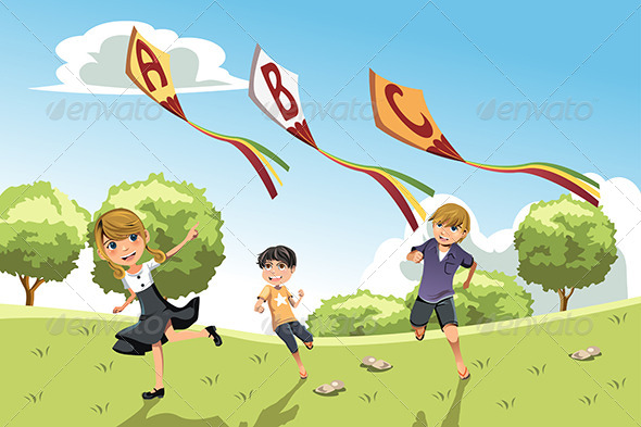 Kids with Alphabet Kites - People Characters