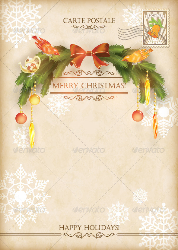 Christmas Vintage Holiday Vector Postcard - Christmas Seasons/Holidays