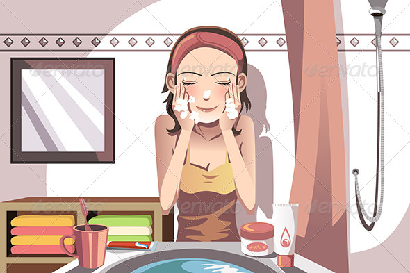 Woman Washing Face - People Characters