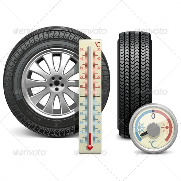Vector Winter Tire and Thermometer - Commercial / Shopping Conceptual