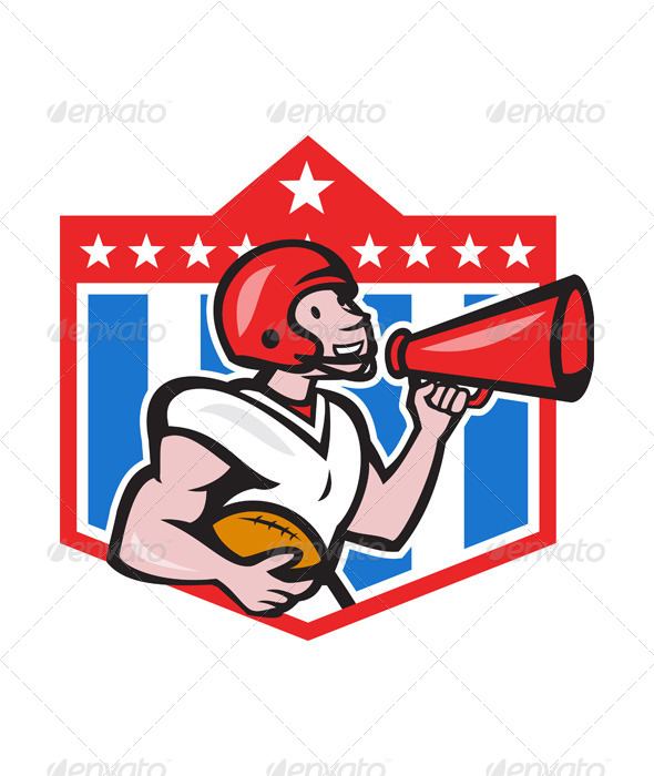 American Football Quarterback Bullhorn Cartoon - Sports/Activity Conceptual