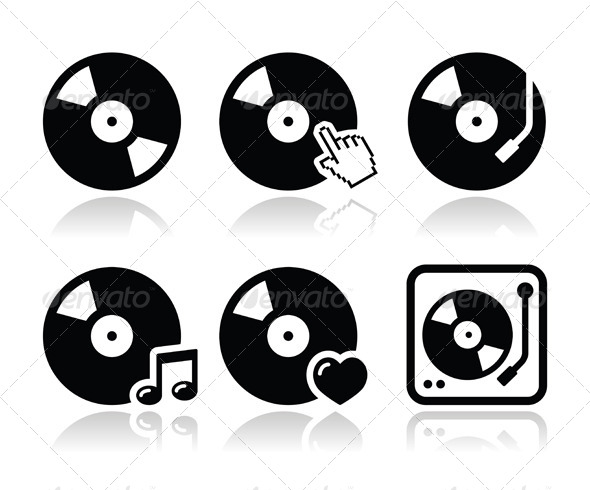 Vinyl Record, DJ Vector Icons Set - Media Technology