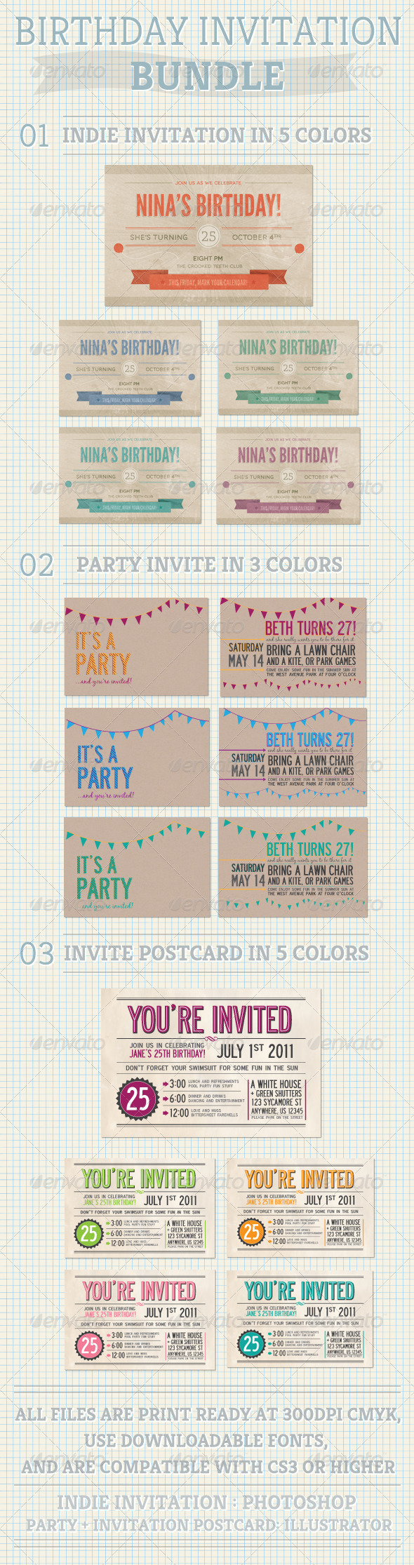 Birthday Invitation Bundle - Birthday Greeting Cards