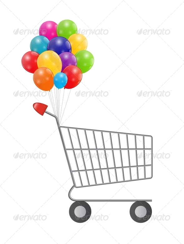 Empty Supermarket Shopping Cart with Balloons - Retail Commercial / Shopping
