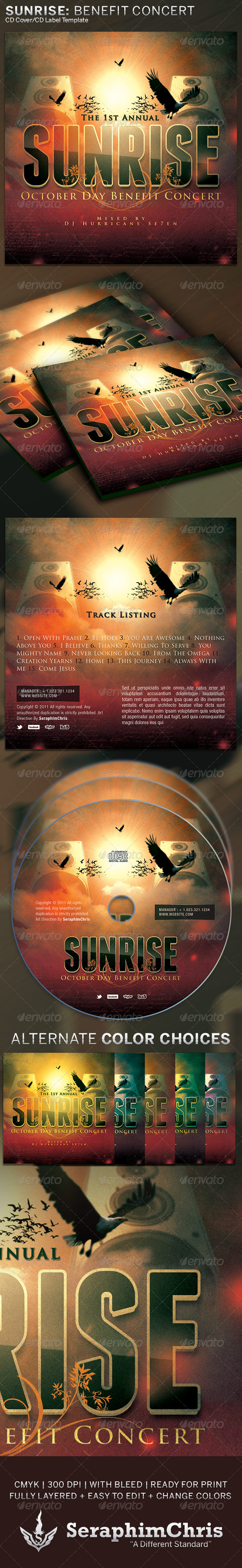 Sunrise Benefit Concert: CD Cover Artwork Template - CD & DVD Artwork Print Templates