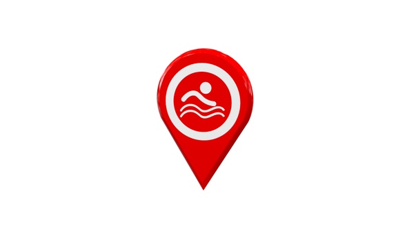 Swimming Pool 3D Map Location Pin Red V1 alt
