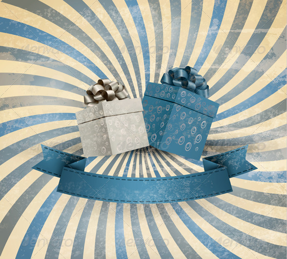 Retro Holiday Background with Gift Boxes - Christmas Seasons/Holidays