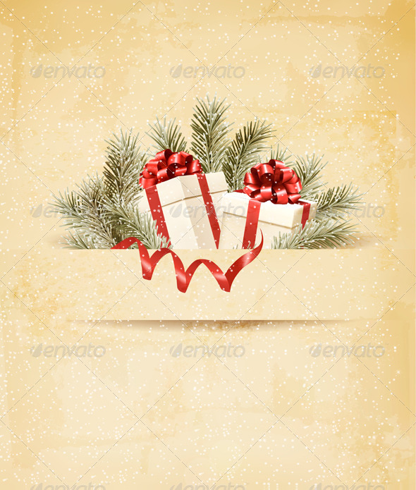 Holiday Background with Ribbon and Red Gift Boxes - Christmas Seasons/Holidays