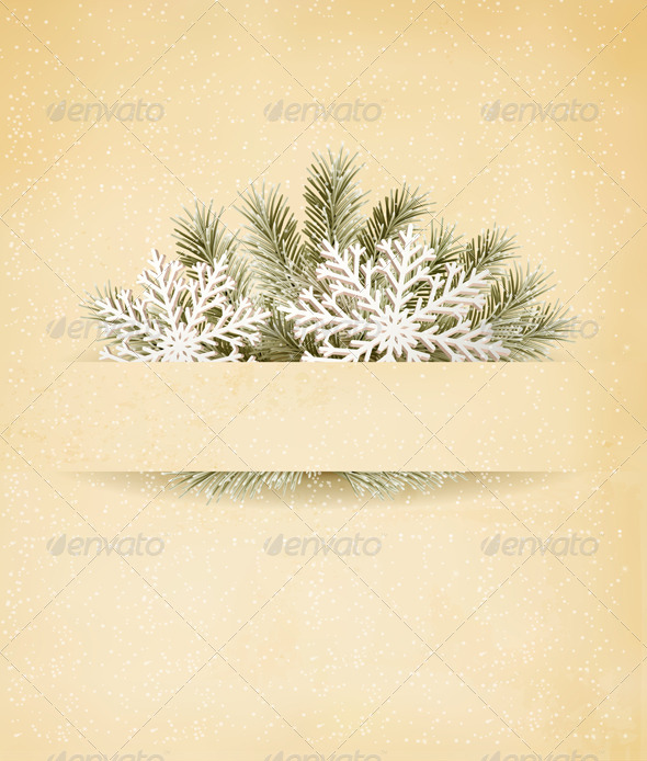 Christmas Retro Background with Tree Branches - Christmas Seasons/Holidays