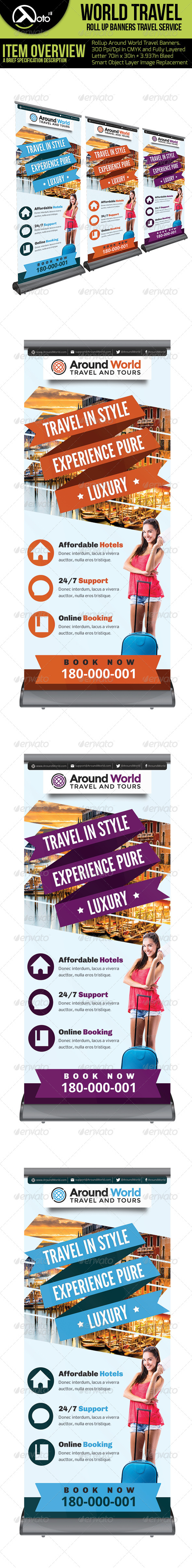 Around World Travel Roll up Banner - Signage Print Templates