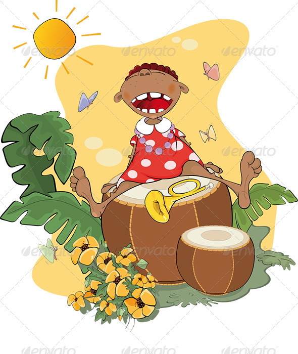 The African American Girl the Musician Cartoon - People Characters