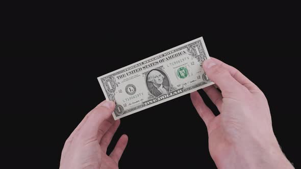 Male Hands Show One Dollar Bill with Alpha Channel alt
