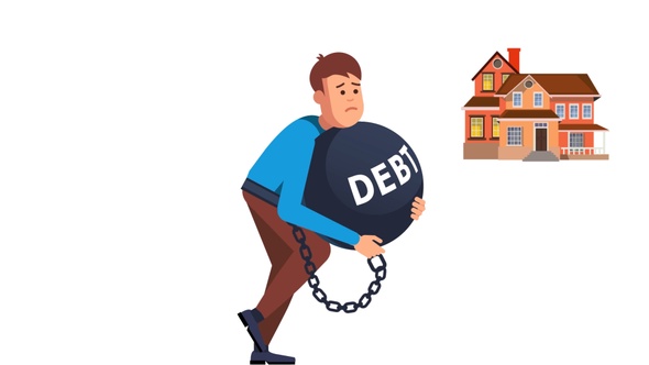 Depressed Man Chained with Debt - Cartoon Animation