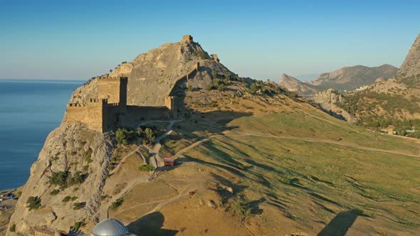 Aerial View of Ancient Genoese Fortress in Crimea alt