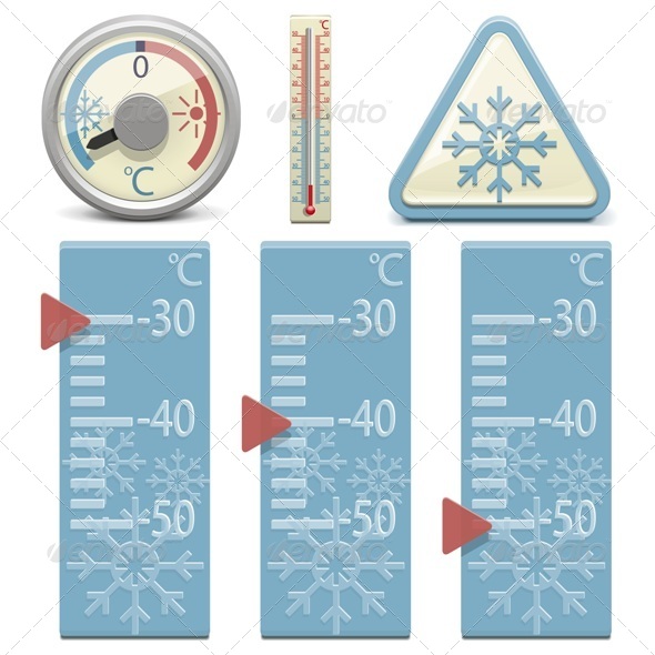 Vector Thermometer and Snow Sign - Retro Technology