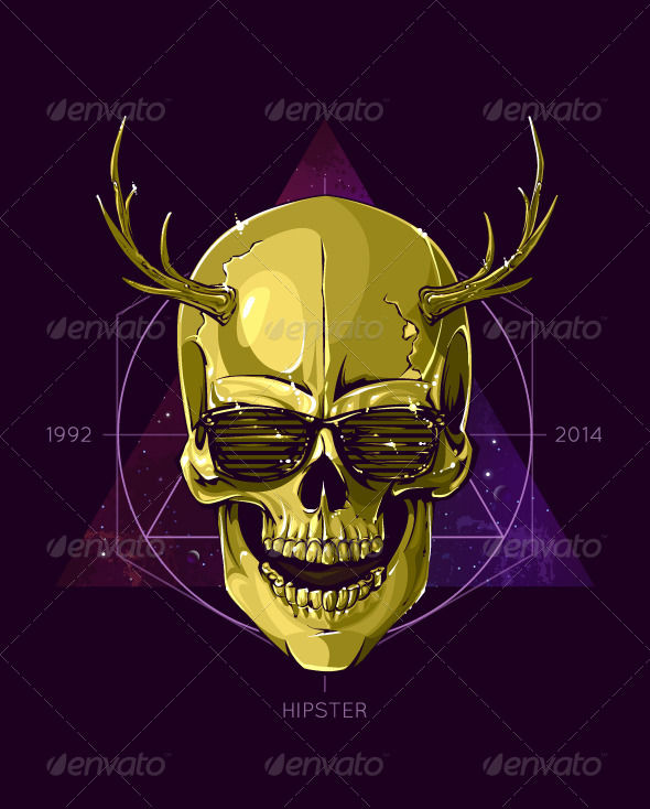 Hipster Skull with Horns - Vectors