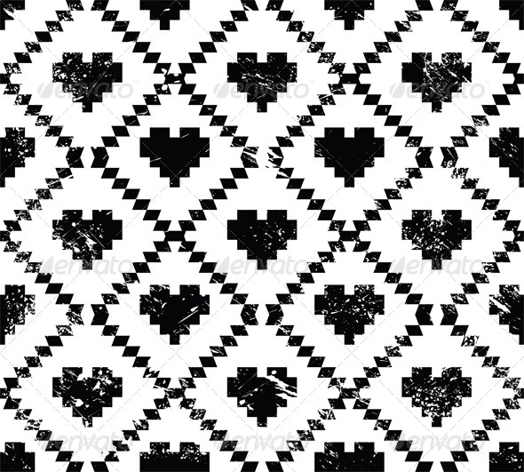 Seamless Aztec Tribal Pattern with Hearts - Patterns Decorative