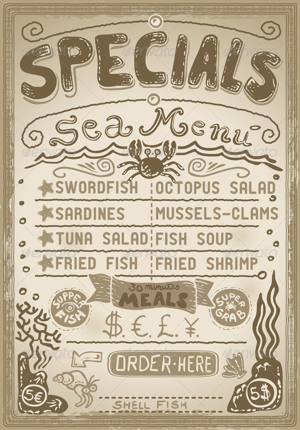 Vintage Graphic Page Menu for Bar or Restaurant - Food Objects