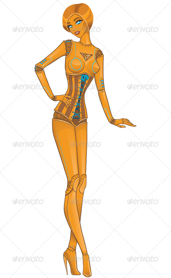Girl Robot Android on White - People Characters