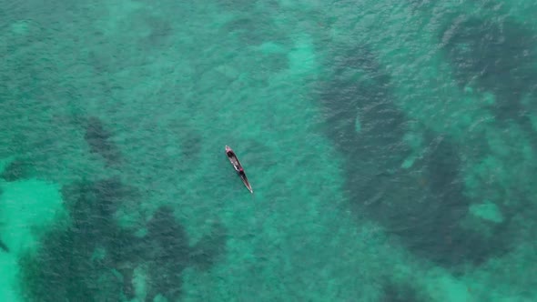Drone Footage Aerial Top View Of Fishing Boat In The Open Sea alt