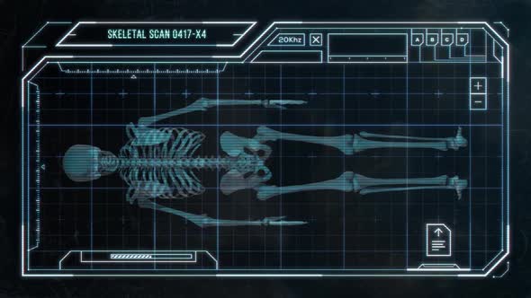 Sci-Fi Display Screen Showing a Scan of a Human Skeleton