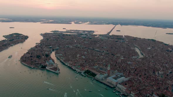 Extreme Wide Aerial View of Venice Cityscape Italy