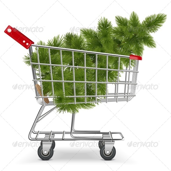 Vector Cart with Christmas Tree - Christmas Seasons/Holidays