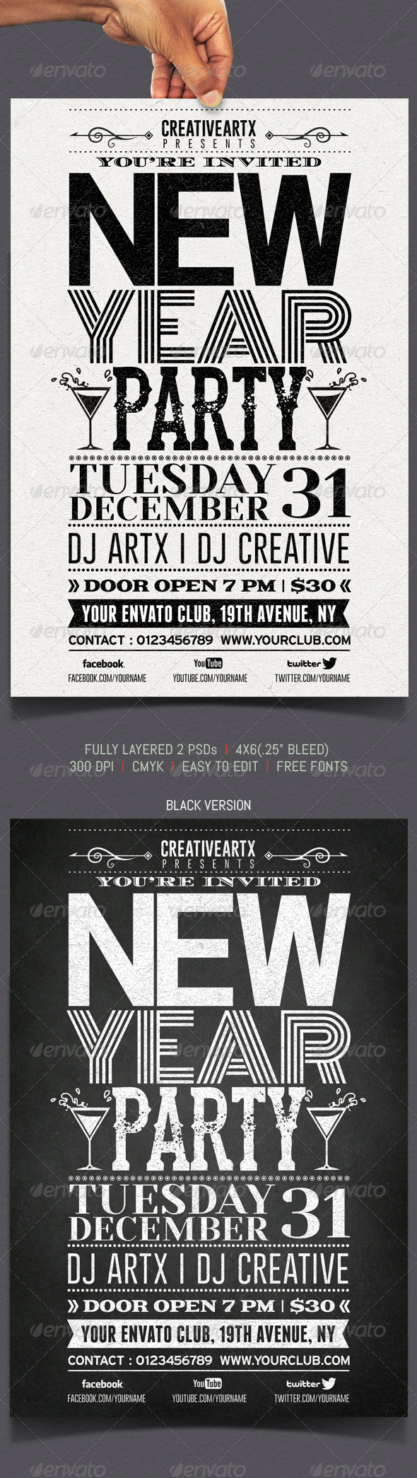 New Year Party Typography Flyer - Events Flyers