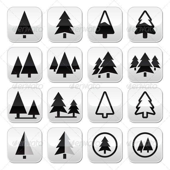 Pine Tree Vector Buttons Set - Flowers & Plants Nature
