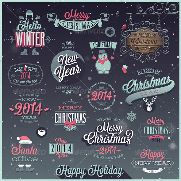 Christmas Set of Labels and Emblems - Christmas Seasons/Holidays