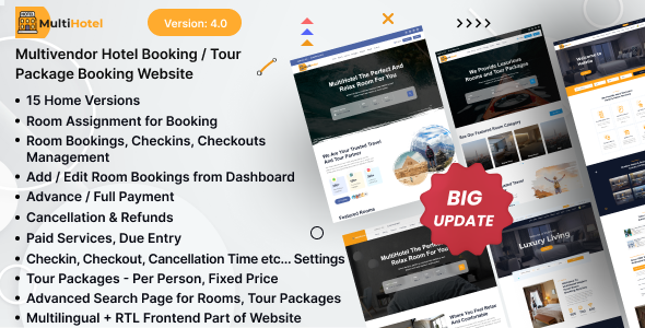 MultiHotel - Multivendor Hotel Booking / Tour Package Booking Website