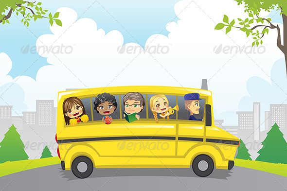Kids in School Bus - People Characters