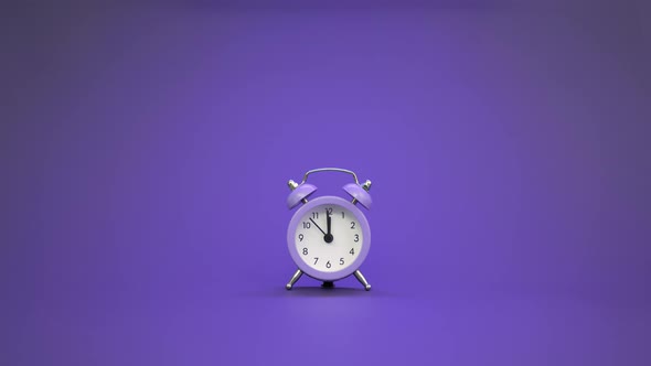 Classic Retro Alarm Clock in Purple Color Indicates Noon or Midnight alt