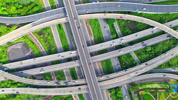 4K : Aerial view shot of fast moving Highway road alt