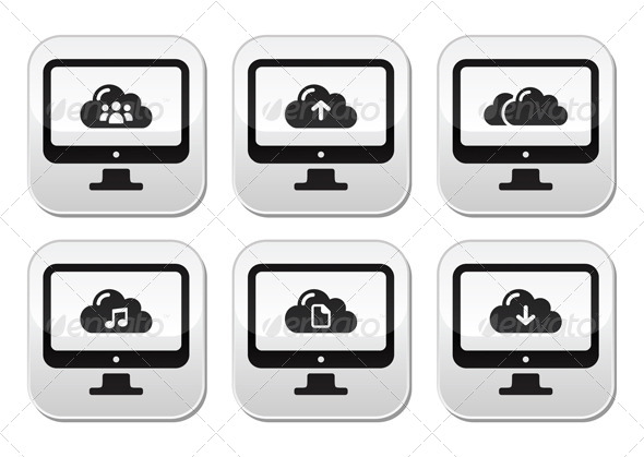 Computer and Cloud Vector Buttons Set for Web - Computers Technology