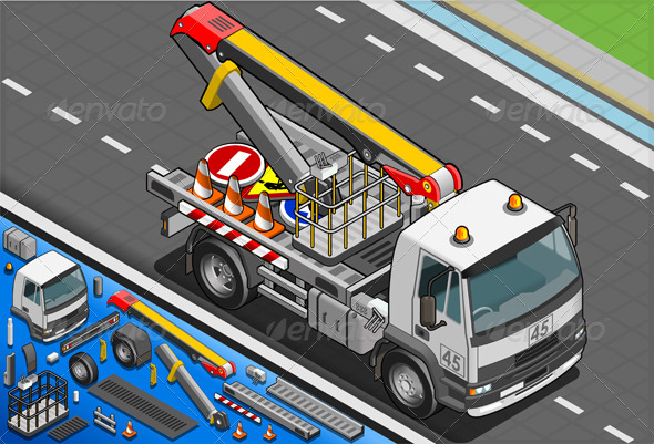 Isometric Platform Lift Truck in Front View - Objects Vectors