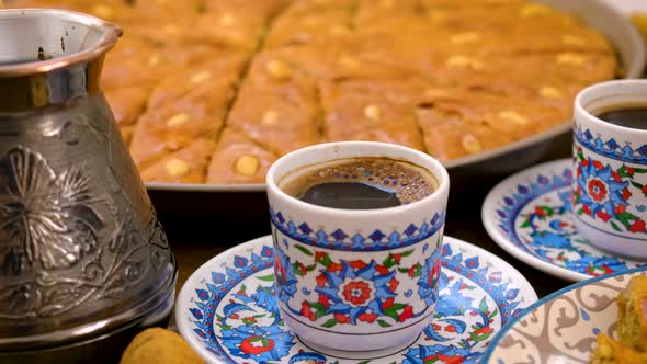 Baklava and Turkish Coffee on the Table alt