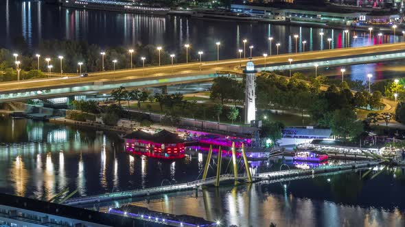 Aerial Panoramic View Over Vienna City with Skyscrapers Historic Buildings and a Riverside Promenade alt