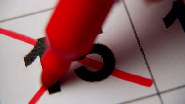The 15St Number in the Calendar is Crossed Out with a Red Cross in a Macro on a White Sheet alt