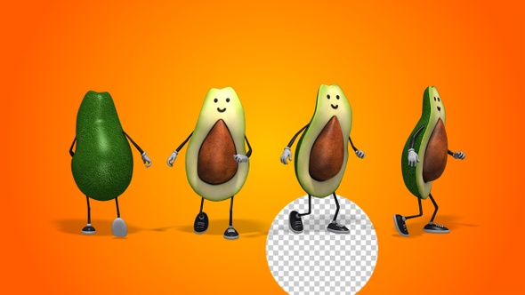 Avocado 3d Character - Happy Walk Cycle (4-Pack)