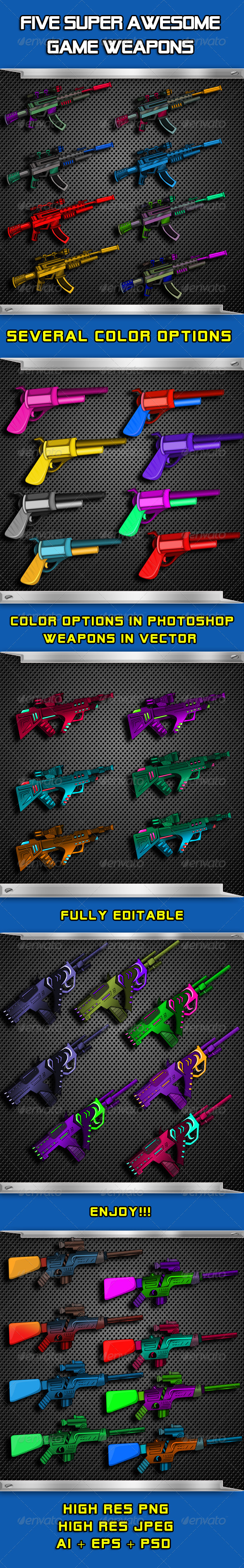 Awesome 5 Game Weapon Set - Sprites Game Assets