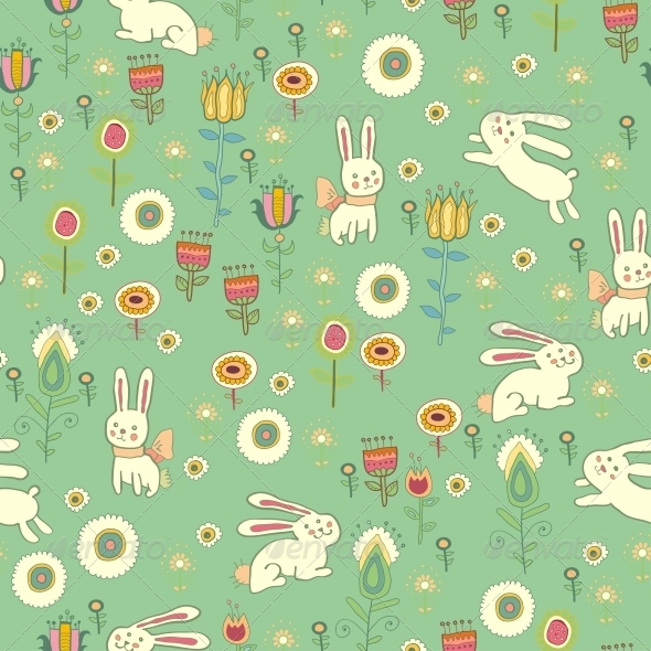 bright easter pattern with rabbits by pictulandra graphicriver