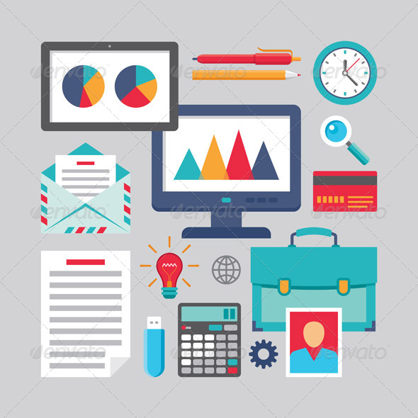 Business Vector Icons in Flat Design Style - Business Conceptual