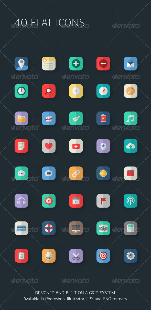 40 Business Flat Icons for Apps - Icons